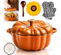Pumpkin Casserole Dish With Lid, Pumpkin Casserole Dish (Orange-B,1.0L) | Oven Safe Pot for Bread Baking, Braising and Stews, for autumn cooking, Halloween dinners, festive tables