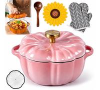 Pumpkin Casserole Dish With Lid, Pumpkin Casserole Dish (Pink,3.2L) | Oven Safe Pot for Bread Baking, Braising and Stews, for autumn cooking, Halloween dinners, festive tables