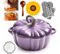 Pumpkin Casserole Dish With Lid, Pumpkin Casserole Dish (Purple-A,3.2L) | Oven Safe Pot for Bread Baking, Braising and Stews, for autumn cooking, Halloween dinners, festive tables