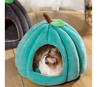 Pumpkin Cat Bed,Cat Beds for Indoor Cats,Cute Pumpkin Style Cat Cave Bed Cat House Tent for Cats Dogs,Semi-Enclosed Pet Kennel,Removable Cushion (Blue, M)