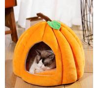 Pumpkin Cat Bed,Cat Beds for Indoor Cats,Cute Pumpkin Style Cat Cave Bed Cat House Tent for Cats Dogs,Semi-Enclosed Pet Kennel,Removable Cushion (Orange, L)