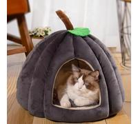 Pumpkin Cat Bed,Cat Beds for Indoor Cats,Cute Pumpkin Style Cat Cave Bed Cat House Tent for Cats Dogs,Semi-Enclosed Pet Kennel,Removable Cushion (Dark Gray, M)