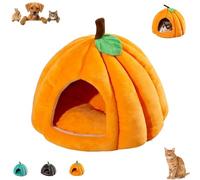 Pumpkin Cat Bed, Cute Halloween Pumpkin Shape Cat Cave Bed, Beds for Indoor Cats, Puppy House for Cats and Small Dogs (Orange,L)