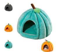 Pumpkin Cat Bed, Cute Halloween Pumpkin Shape Cat Cave Bed, Ca S Tent with Removable Cushion, Indoor Pumpkin Nest, Suitable for Small Pets (Green,S)