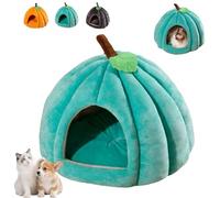 Pumpkin Cat Bed, Cute Halloween Pumpkin Shape Cat Cave Bed, Ca Tent with Removable Cushion, Warm Cave Nest Sleeping Be Puppy House for Cats Small Dogs (Blue,M)