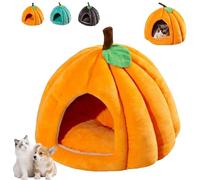 Pumpkin Cat Bed, Cute Halloween Pumpkin Shape Cat Cave Bed, Ca Tent with Removable Cushion, Warm Cave Nest Sleeping Be Puppy House for Cats Small Dogs (Orange,M)