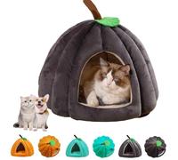Pumpkin Cat Bed，Cute Halloween Pumpkin Shape Cat Cave Bed，Halloween Pumpkin Pet House with Removable Cushion，Under 7.5 Kg Pets Sleeping Beds Comfortable Warm Non-Slip for Indoor Cats (Dark Gray, L)