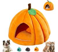 Pumpkin Cat Bed, Cute Halloween Pumpkin Shape Cat Cave Bed, Warm Cave Nest Sleeping Bed Puppy House for Small Dogs, with Removable Cushion (Orange,S)