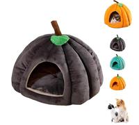 Pumpkin Cat Bed, Cute Pumpkin Shape Cat Cave Bed with Removable Cushion, Warm Cave Nest Sleeping Beds Puppy House, Fully Enclosed Windproof and Warm, for Cats and Small Dogs (Gray,L)