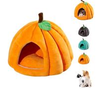 Pumpkin Cat Bed, Cute Pumpkin Shape Cat Cave Bed with Removable Cushion, Warm Cave Nest Sleeping Beds Puppy House, Fully Enclosed Windproof and Warm, for Cats and Small Dogs (Orange,S)