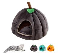 Pumpkin Cat Bed, Cute Pumpkin Shape Cat Cave, Cute Halloween Pet Bed with Removable Cushion for Indoor Cats Small Dogs (Dark Gray,S(15 * 15 * 12.5 in))