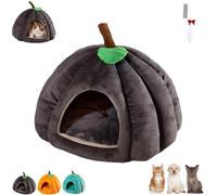 Pumpkin Cat Bed, Cute Pumpkin Shape Cat Cave, Halloween Cats Bed, Warm Cave Nest Sleeping Puppy House with Removable Cushion, Semi-Enclosed Indoor Caves for Cats Small Dogs (Grey,Medium)