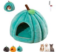 Pumpkin Cat Bed, Cute Pumpkin Shape Cat Cave, Halloween Cats Bed, Warm Cave Nest Sleeping Puppy House with Removable Cushion, Semi-Enclosed Indoor Caves for Cats Small Dogs (Peacock Blue,Large)