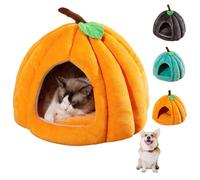 Pumpkin Cat Bed, Halloween Cat House Cave with Removable Cushion, Warm Pumpkin-Shaped Pet Tent for Indoor Cats and Small Dogs, Cozy Kitten Puppy Sleeping Nest (Orange,M)