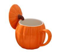 Pumpkin Coffee Mug, 410ml Ceramic Thanksgiving Cup with Lid Handle, Autumn | Pumpkin Coffee Mug for Hot and Cold Drinks Thanksgiving Birthday Family Friends Women Men Autumn Harvest Party