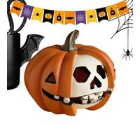 Pumpkin Decor, Skeleton Prop, Spooky Halloween Fall Decoration 4.33x4.33x3.74 Inches for Desk, Corridor, Mantel, Table, Window, Haunted House, Shelf, Home, Courtyard, Seasonal Horror Display Piece