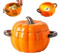 Pumpkin Dutch Oven Pot avec couvercle et poignée, 1, 7 L pour le four hollandais de citrouille en céramique antiadhésive, voire chauffage de cuisine pour soupe au ragoût