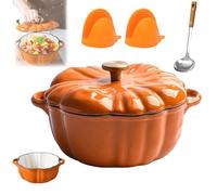 Pumpkin Dutch Oven Pot with Lid, Enameled Cast Iron Pumpkin Dutch Ovens with Lid, Pumpkins Shaped Cast Iron Ovens for Cooking, 4-Quart, Non-Stick, Double Handle, for All Stovetops (A,6.2in)