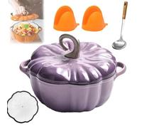 Pumpkin Dutch Oven Pot with Lid, Enameled Cast Iron Pumpkin Dutch Ovens with Lid, Pumpkins Shaped Cast Iron Ovens for Cooking, 4-Quart, Non-Stick, Double Handle, for All Stovetops (D,7.9in)