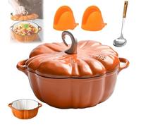 Pumpkin Dutch Oven Pot with Lid, Enameled Cast Iron Pumpkin Dutch Ovens with Lid, Pumpkins Shaped Cast Iron Ovens for Cooking, 4-Quart, Non-Stick, Double Handle, for All Stovetops (C,7.9in)
