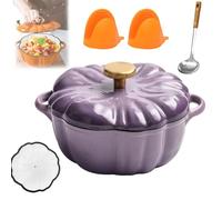 Pumpkin Dutch Oven Pot with Lid, Enameled Cast Iron Pumpkin Dutch Ovens with Lid, Pumpkins Shaped Cast Iron Ovens for Cooking, 4-Quart, Non-Stick, Double Handle, for All Stovetops (B,7.9in)