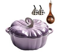 Pumpkin Dutch Oven Pot with Lid, Pumpkin Shaped Cast Iron Oven with Dual Handle for Cooking, Heavy-Duty Cookware for Braising, Stews, Roasting, Halloween and Thanksgiving Decor Gift (Purple-A,9.84in)