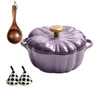 Pumpkin Dutch Oven Pot with Lid, Pumpkin Shaped Cast Iron Oven with Dual Handle for Cooking,Holds 3-5 Serving for Stews, Roasting, Halloween and Thanksgiving Decor Gift (Purple-B,9.84in)