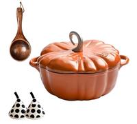 Pumpkin Dutch Oven Pot with Lid, Pumpkin Shaped Cast Iron Oven with Dual Handle for Cooking,Holds 3-5 Serving for Stews, Roasting, Halloween and Thanksgiving Decor Gift (Orange-A,6.3in)