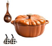 Pumpkin Dutch Oven Pot with Lid, Pumpkin Shaped Cast Iron Oven with Dual Handle for Cooking,Holds 3-5 Serving for Stews, Roasting, Halloween and Thanksgiving Decor Gift (Orange-B,9.84in)
