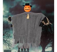 Pumpkin Ghost, Outdoor Halloween Decor, Scarecrow with Rotatable Head and Bendable Arms for Indoor Yard Tree Lawn Usage, Halloween Wall Fence Ceiling Window Porch Garden Setup, 19.69x17.72 inches