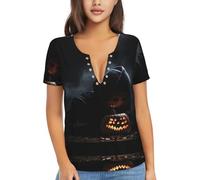 Pumpkin Lamp Secret Pattern Sexy Col en V Imprimé Court T-Shirt Voyage Portable Fitness Vêtements Maison et Extérieur, Noir/blanc, S