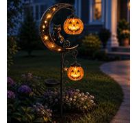 Pumpkin Moon Garden Stake Light, Solar Halloween Black Cat & for Outdoor Yard Decor, Lights with Warm LED Lantern Patio Walkway Porch (#A)