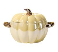 Pumpkin Pottery Dessert Sucrepan, Pumpkin Pot avec couvercle, 1, 8 L bol en céramique mignon avec double handle, pots décoratifs faciles pour l'Halloween pour Thanksgiving