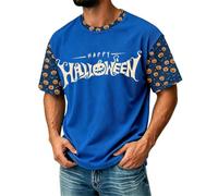 Pumpkin Print Short Sleeve T Shirt Casual Crew Neck Tee Top (A-Blue, M)