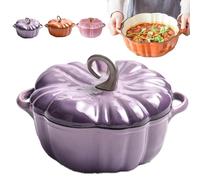 Pumpkin Shaped Dutch Oven, Enameled Cast Iron Pumpkin Dutch Oven Pot with Lid, 4-Quart Non-Stick, Double Handle, Safe for All Stovetops, Halloween and Fall Thanksgiving Decor (Purple*B,9.84in/25CM)