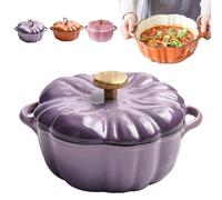 Pumpkin Shaped Dutch Oven, Enameled Cast Iron Pumpkin Dutch Oven Pot with Lid, 4-Quart Non-Stick, Double Handle, Safe for All Stovetops, Halloween and Fall Thanksgiving Decor (Purple*A,7.87in/20CM)
