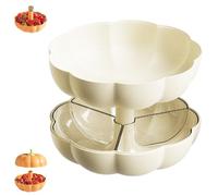 Pumpkin Snack Tray, Halloween Pumpkin Snack Bowl, Upgraded Larger Double Layer Serving Bowl with Internal Dividers, Halloween Christmas Candy Treat Fruit Organizer Containers (9.96'' with grid White)