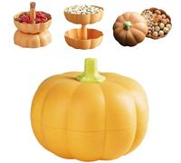 Pumpkin Snack Tray,Stacked Double-Layer Pumpkin Snack Holder with Lid,Detachable Pumpkin Shape Candy Bowls with Toothpick Storage for Christmas Halloween Decoration (Yellow)