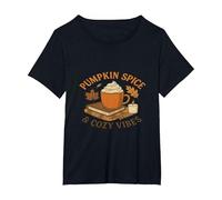 Pumpkin Spice and Cozy Vibes - Automne Automne Esthétique T-Shirt, Femme Grandes Tailles, Noir, 2X