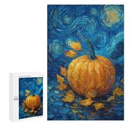 Pumpkin with Leaves on Blue Background Puzzle 1000 Pièces Educa Jouet en Bois Cadeau Unique Décoration Intérieure Jeu Éducatif Challenge Toy Adultes Et Enfants À Partir De 14 Ans 1000 PCS