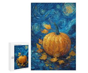 Pumpkin with Leaves on Blue Background Puzzle 1000 Pièces Educa Jouet en Bois Cadeau Unique Décoration Intérieure Jeu Éducatif Challenge Toy Adultes Et Enfants À Partir De 14 Ans 1000 PCS