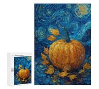 Pumpkin with Leaves on Blue Background Puzzle 300 Pièces Educa Jouet en Bois Cadeau Unique Décoration Intérieure Jeu Éducatif Challenge Toy Adultes Et Enfants À Partir De 14 Ans 300 PCS