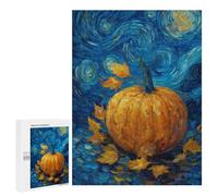 Pumpkin with Leaves on Blue Background Puzzle 500 Pièces Educa Jouet en Bois Cadeau Unique Décoration Intérieure Jeu Éducatif Challenge Toy Adultes Et Enfants À Partir De 14 Ans 500 PCS