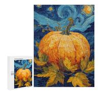 Pumpkin with Leaves on Starry Night Background Puzzle 1000 Pièces Educa Jouet en Bois Cadeau Unique Décoration Intérieure Jeu Éducatif Challenge Toy Adultes Et Enfants À Partir De 14 Ans 500 PCS