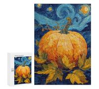 Pumpkin with Leaves on Starry Night Background Puzzle 1000 Pièces Educa Jouet en Bois Cadeau Unique Décoration Intérieure Jeu Éducatif Challenge Toy Adultes Et Enfants À Partir De 14 Ans 300 PCS