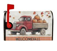 Pumpkins Housses de boîte aux lettres magnétiques pour décoration de porte d'entrée Motif camion rouge rustique d'automne Feuilles d'automne Orange 45,7 x 53,3 cm