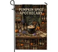 Pumpkins Spice Drapeau de jardin avec citation d'automne 30,5 x 45,7 cm | Épices citrouilles, drapeau de pelouse, tasse de cuisson à la vapeur, bocaux d'apothicaire, lots de plantes