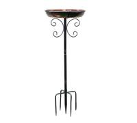 pumpumlia Baignoire pour oiseaux d'extérieur avec décoration d'oiseau pour décoration de jardin, construction en métal robuste, base à dents stable, résistant aux intempéries