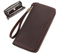 pumpumlia Long portefeuilles pour homme pochette en cuir à fermeture éclair grande capacité sac de rangement porte-cartes long pour homme pochette zippée en cuir grande capacité