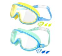 pumpumlia Lot de 2 paires de lunettes de natation pour enfants - Motif grenouilles - Résistantes - Avec bouchons d'oreilles et pince-nez - Pour garçon et fille - Avec pince-nez